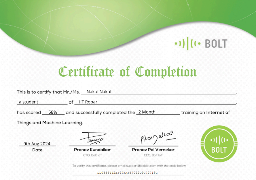 Bolt certificate